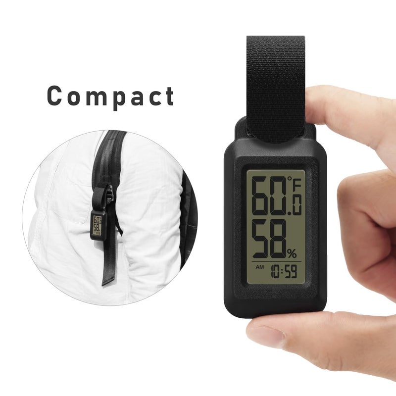 dretec Portable Digital Thermometer Hygrometer Splash Proof IPX4 Clock Function Backlight for Backpacking, Skiing, Outdoor Thermometer Activity Black - Image 3